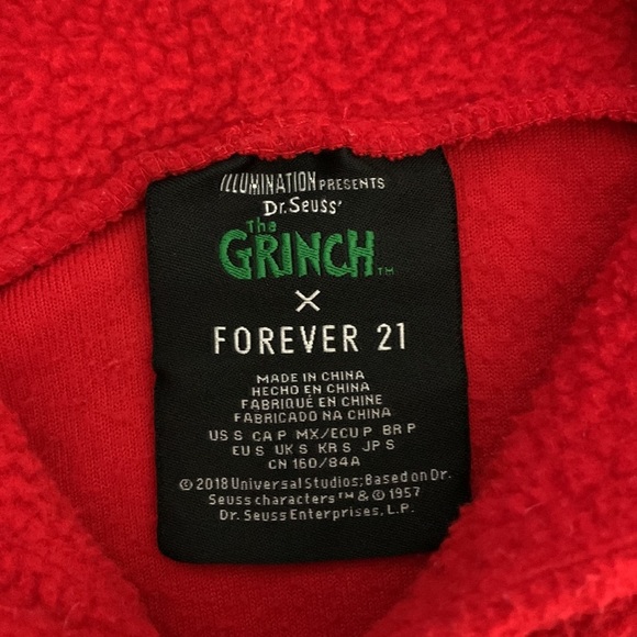 Grinch Forever 21 Hoodie Sweatshirt Size  S Red Pullover Embroidered Loose Fit - Picture 11 of 13